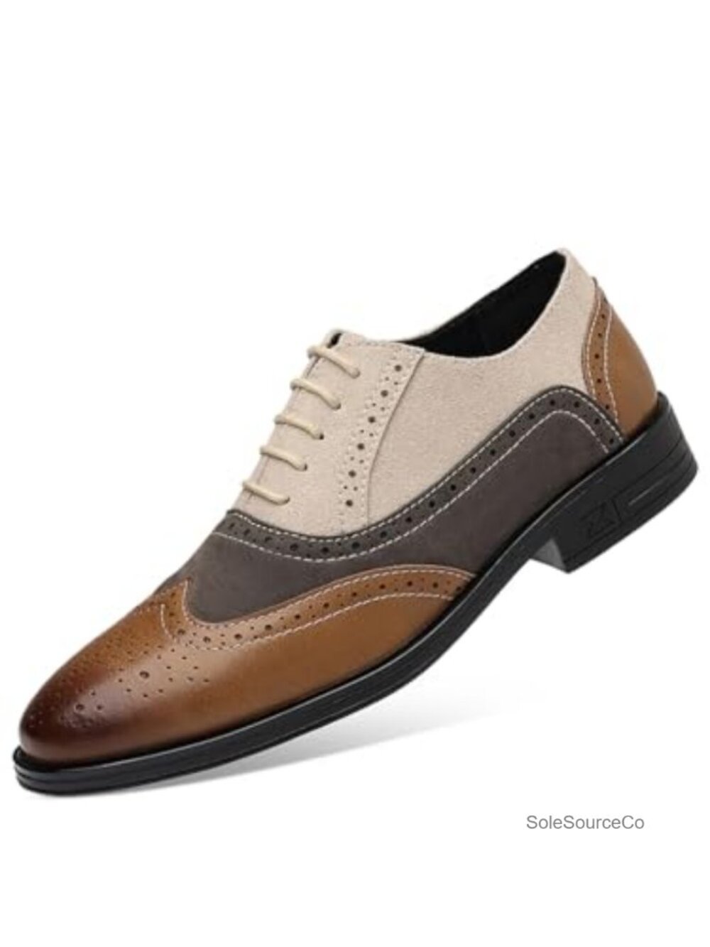 Men's Retro Brogue Suede Leather Oxford Dress Shoes Wingtip Lace-Up Formal